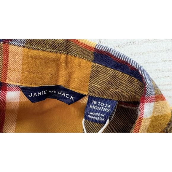 Janie and Jack Golden Glow Plaid Flannel Shirt Top Cotton Size 18-24 Months - Picture 3 of 4